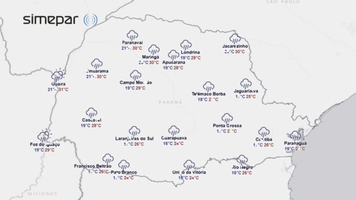 Simepar alerta para tempestades severas no Paraná nesta sexta